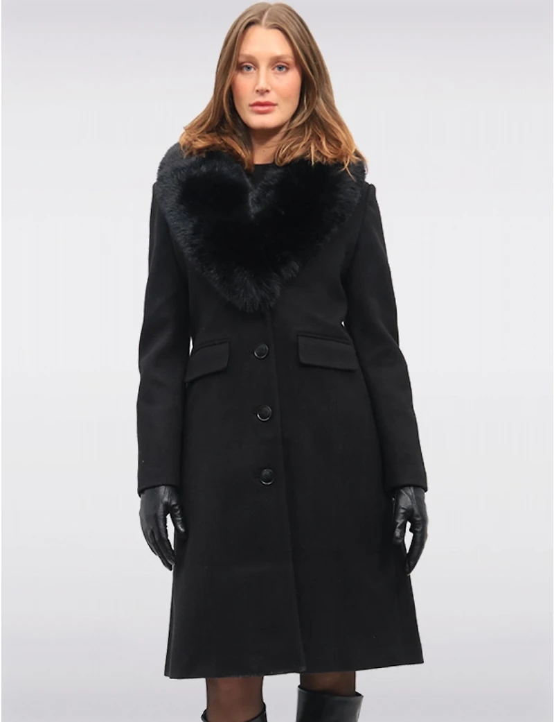 Offres Black Friday : Manteau Laine Saki et Col Fausse Fourrure
