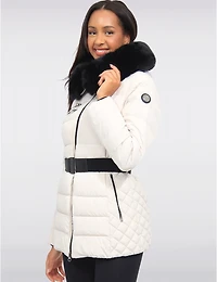 Manteau Polyloft Jennsen Ceinturé Matelassé Bordé De Fausse Fourrure Par Saki
