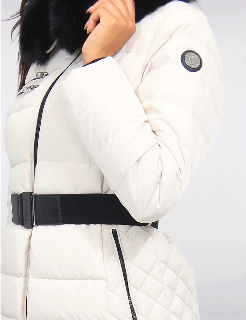 Manteau Polyloft Jennsen Ceinturé Matelassé Bordé De Fausse Fourrure Par Saki