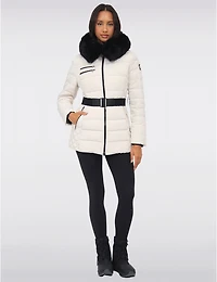 Manteau Polyloft Jennsen Ceinturé Matelassé Bordé De Fausse Fourrure Par Saki