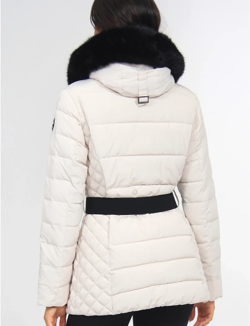 Manteau Polyloft Jennsen Ceinturé Matelassé Bordé De Fausse Fourrure Par Saki