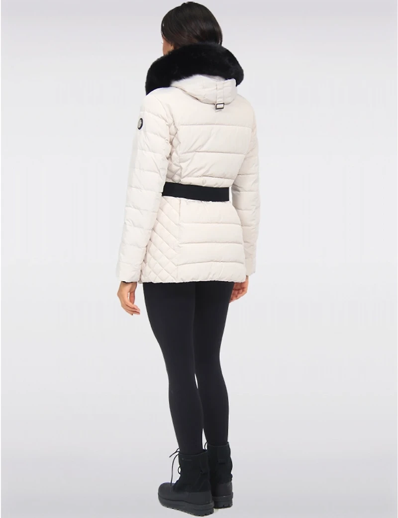 Manteau Polyloft Jennsen Ceinturé Matelassé Bordé De Fausse Fourrure Par Saki