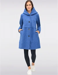 Manteaux | La maison du manteau au Québec Cardigan Bouclée Boutonnée Longue avec Capuche Intégrée et Poches par Froccella