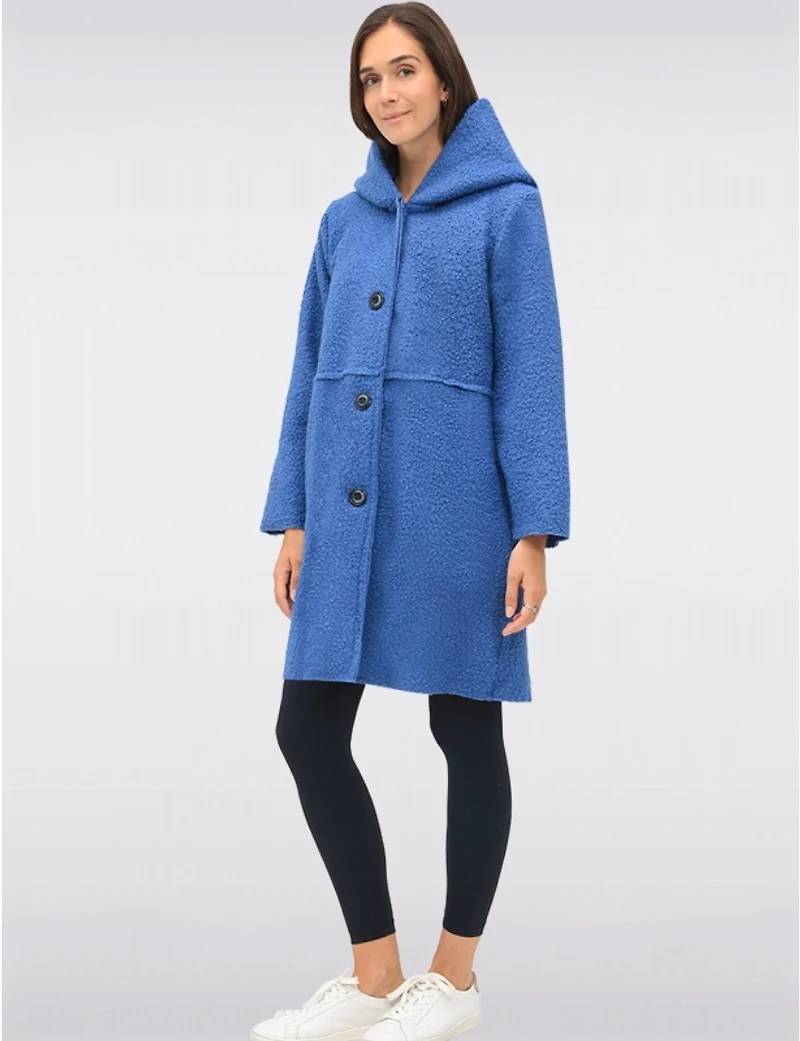 Manteaux | La maison du manteau au Québec Cardigan Bouclée Boutonnée Longue avec Capuche Intégrée et Poches par Froccella