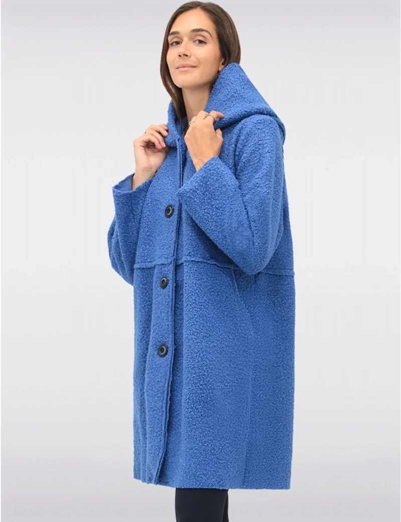 Manteaux | La maison du manteau au Québec Cardigan Bouclée Boutonnée Longue avec Capuche Intégrée et Poches par Froccella