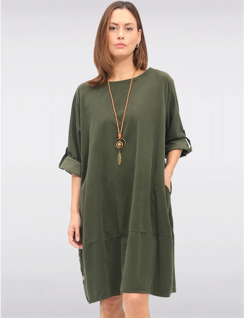 Manteaux | La maison du manteau au Québec Robe en Velours avec Manches 3/4 Boutons Latéraux Collier & Poches par Froccella