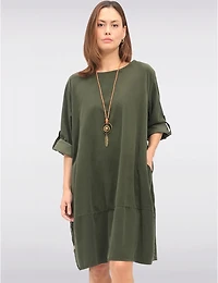 Manteaux | La maison du manteau au Québec Robe en Velours avec Manches 3/4 Boutons Latéraux Collier & Poches par Froccella