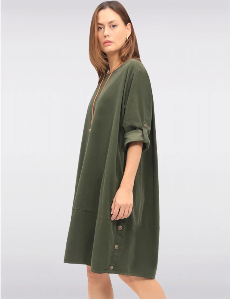 Manteaux | La maison du manteau au Québec Robe en Velours avec Manches 3/4 Boutons Latéraux Collier & Poches par Froccella