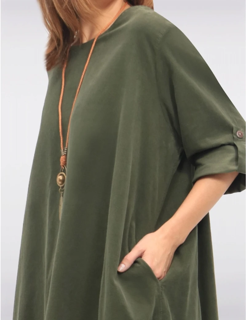 Manteaux | La maison du manteau au Québec Robe en Velours avec Manches 3/4 Boutons Latéraux Collier & Poches par Froccella