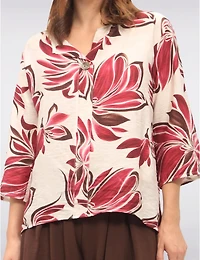 Haut à Fleurs avec Encolure Fendue Manches 3/4 et Détail Bouton par Froccella