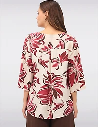 Haut à Fleurs avec Encolure Fendue Manches 3/4 et Détail Bouton par Froccella