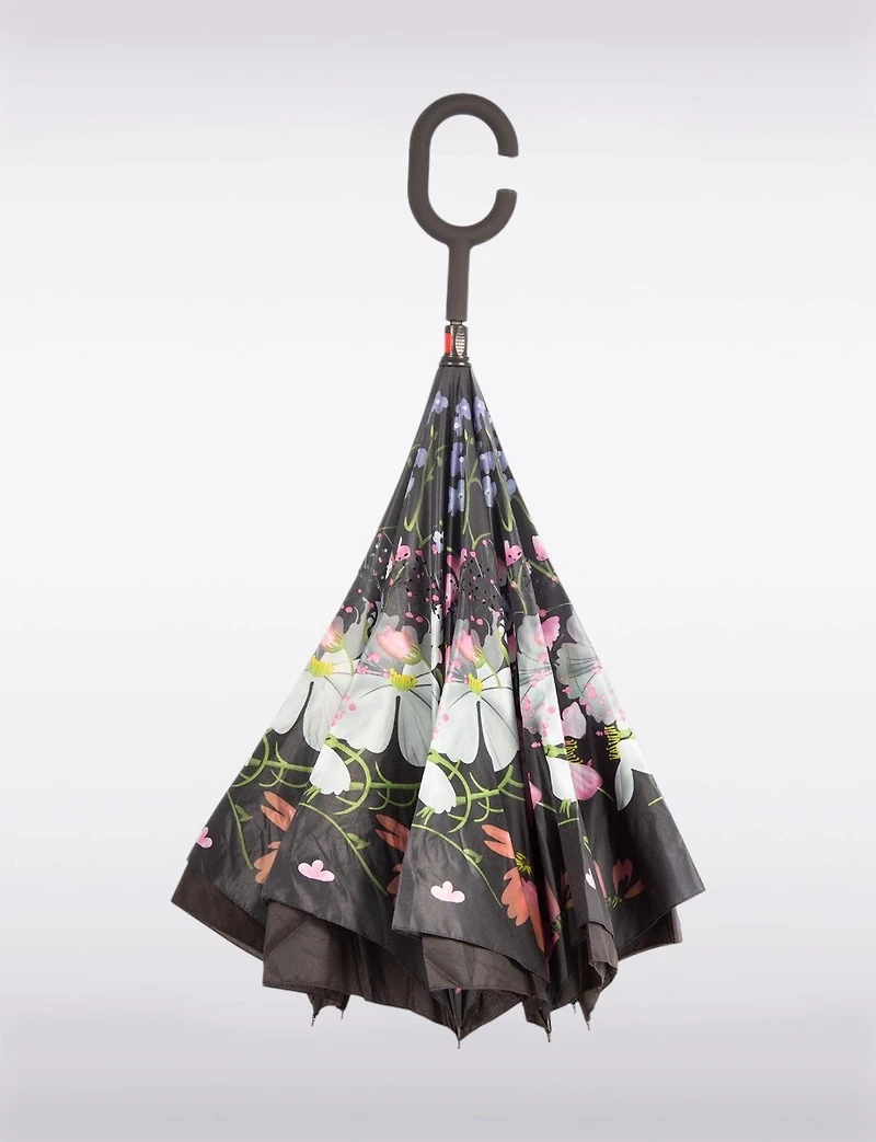 Parapluie Inversé Imperméable Anti-uv Avec Toile Imprimée & Poignée En C