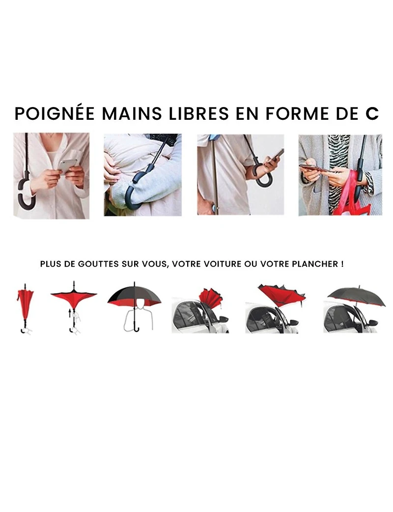 Parapluie Inversé Imperméable Anti-uv Avec Toile Imprimée & Poignée En C