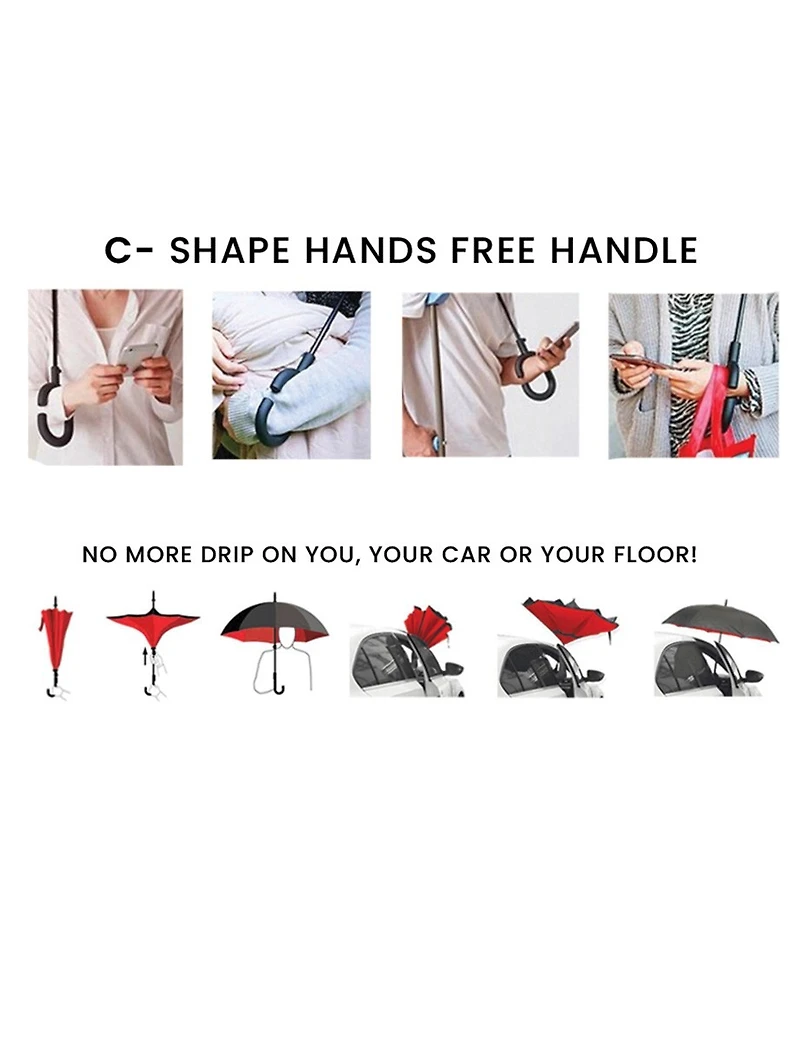 Parapluie Inversé Imperméable Anti-uv Avec Toile Imprimée & Poignée En C