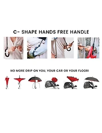Parapluie Inversé Imperméable Anti-uv Avec Toile Imprimée & Poignée En C