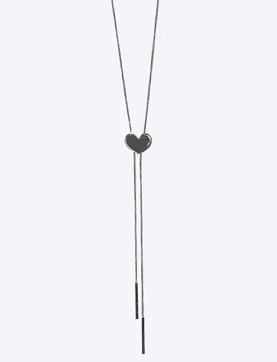 Collier Argenté en Forme de Y avec Pendentif à Double Barre et Cœur en Argent
