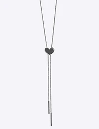 Collier Argenté en Forme de Y avec Pendentif à Double Barre et Cœur en Argent