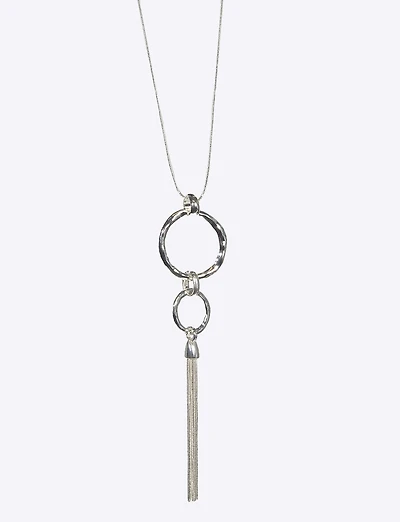 Collier Long en Argent Sans Nickel avec Double Anneau et Pendentif à Pampille