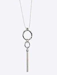 Collier Long en Argent Sans Nickel avec Double Anneau et Pendentif à Pampille