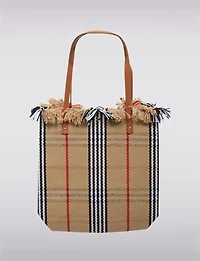 Sac Rayé Polyvalent avec Poignées en Simili-cuir Franges & Fermeture à Pression