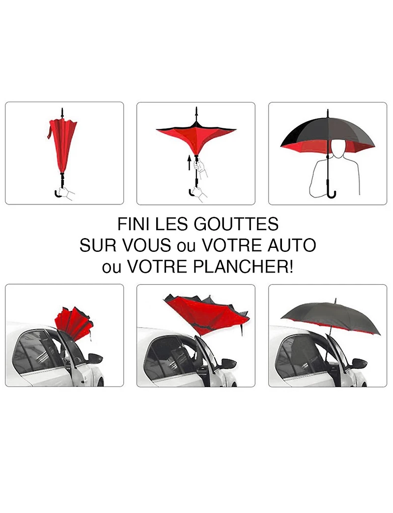 Parapluie Inversé Toutes Saisons Résistant Avec Motif Nuages & Poignée Forme C