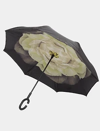 Parapluie Inversé Motif Floral Anti-uv Imperméable Avec Poignée En Forme De C