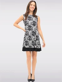 Robe Sans Manches à Imprimé Abstrait Noir & Blanc & Ourlet Contrastant par Vamp