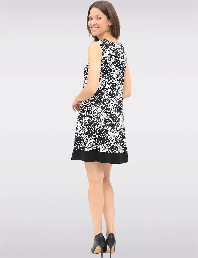 Robe Sans Manches à Imprimé Abstrait Noir & Blanc & Ourlet Contrastant par Vamp