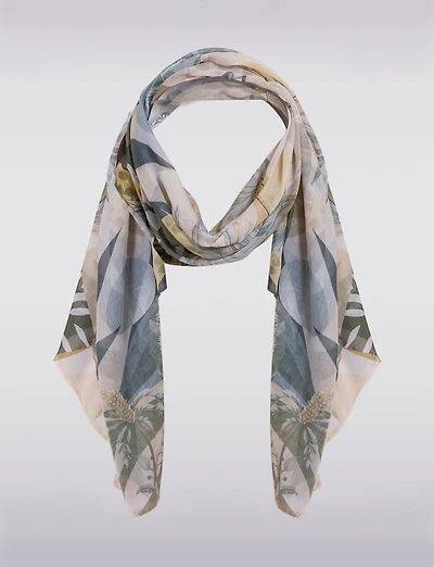 Foulard Oblong Imprimé Tropical avec Motifs Floraux et Feuilles de Palmier