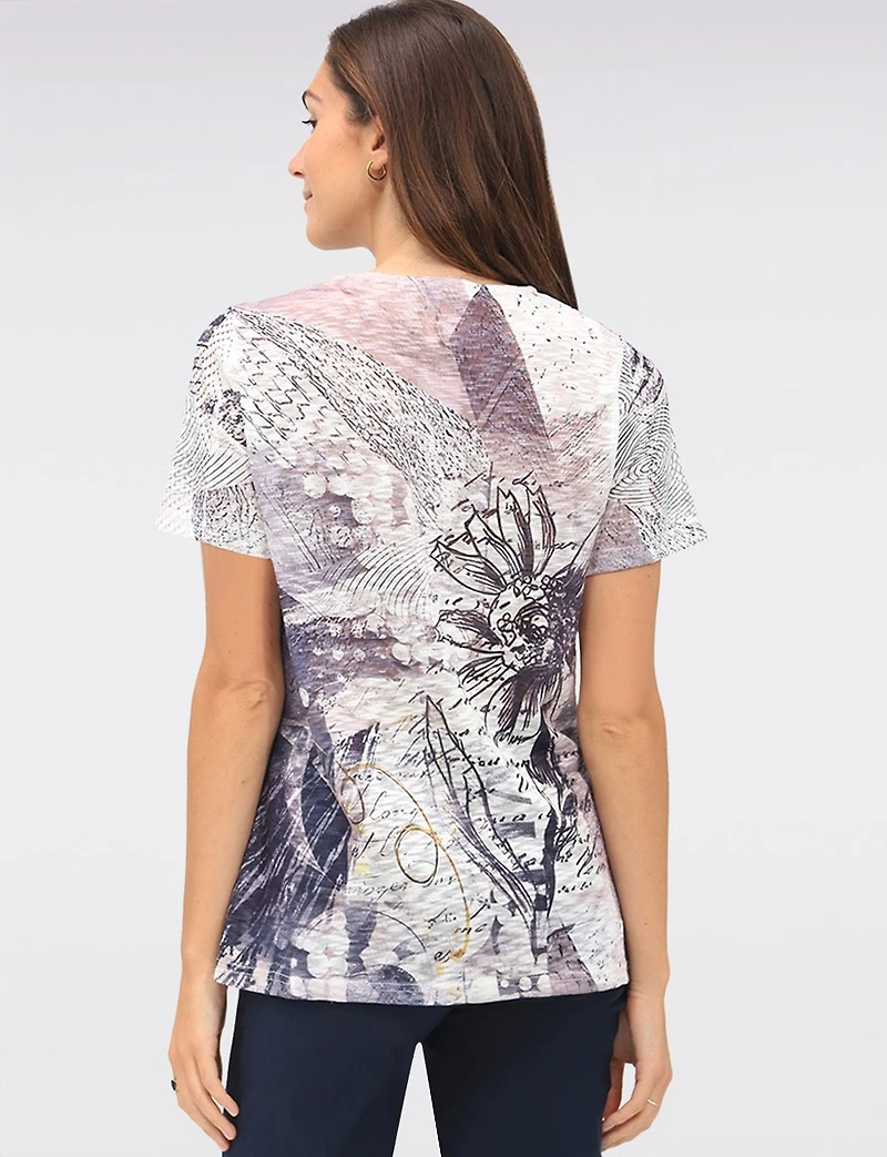 Haut Tricoté Manches Courtes Imprimé à Bordure en Dentelle par Today’s Designers