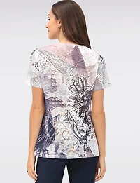Haut Tricoté Manches Courtes Imprimé à Bordure en Dentelle par Today’s Designers