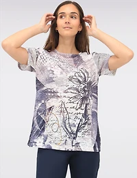 Haut Tricoté Manches Courtes Imprimé à Bordure en Dentelle par Today’s Designers