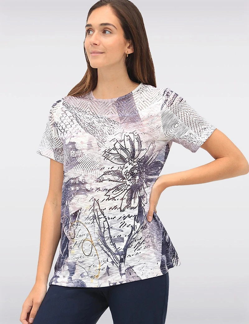 Haut Tricoté Manches Courtes Imprimé à Bordure en Dentelle par Today’s Designers