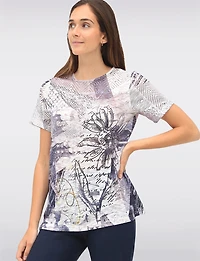 Haut Tricoté Manches Courtes Imprimé à Bordure en Dentelle par Today’s Designers