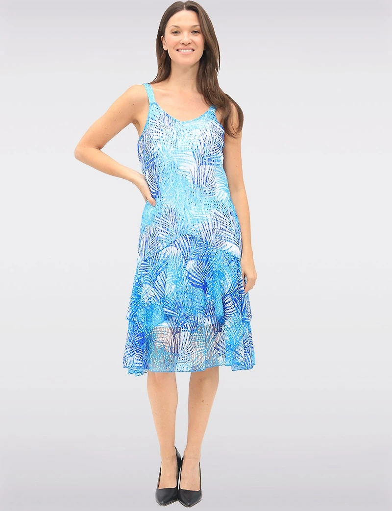 Robe Doublée Sans Manches en Dentelle Imprimée à Deux Niveaux par Tango Mango