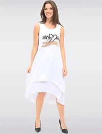 Robe Sans Manches à Ourlet Asymétrique Imprimé Cœurs & Léopard par Fun Sport