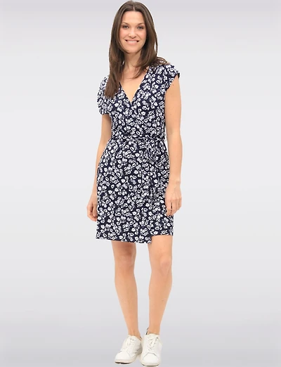 Robe Chic Imprimée à Col V Croisé Sans Manches et Ceinture Amovible par GWV
