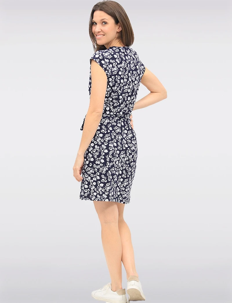 Robe Chic Imprimée à Col V Croisé Sans Manches et Ceinture Amovible par GWV