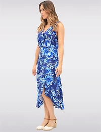 Robe Chic Sans Manches À Col en V Cache-cœur Floral Ourlet Haut-bas Par GWV