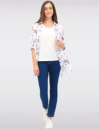 Blouse Fluide Boutonnée à Fleurs avec Manches 3/4 et Fentes Latérales Par Goa