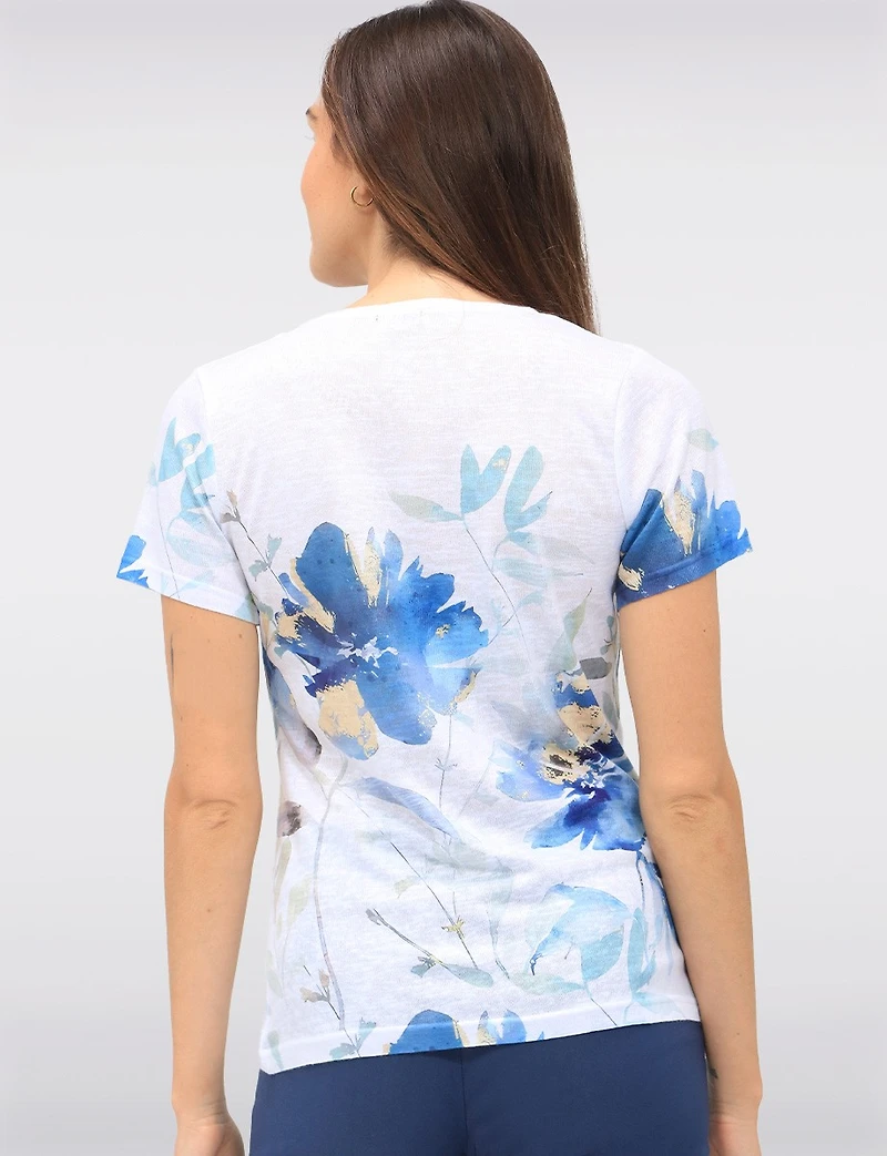 Haut À Manches Courtes Imprimé Floral Col Rond Découpé Par Moffi International