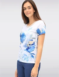 Haut À Manches Courtes Imprimé Floral Col Rond Découpé Par Moffi International