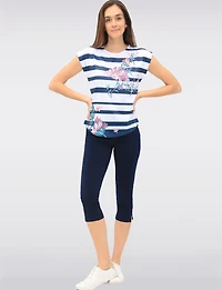 Haut à Rayures et Imprimé Floral avec Manches Cap par Moffi International