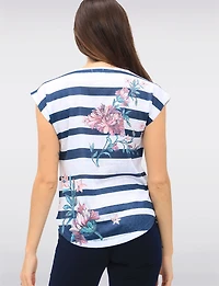 Haut à Rayures et Imprimé Floral avec Manches Cap par Moffi International