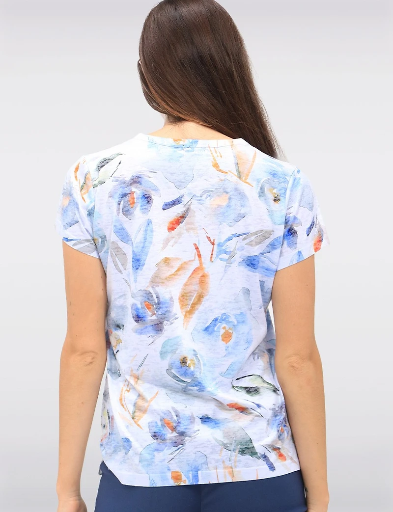 T-shirt À Manches Courtes À Col en V Imprimé De Fleurs Par Moffi International