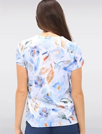 T-shirt À Manches Courtes À Col en V Imprimé De Fleurs Par Moffi International