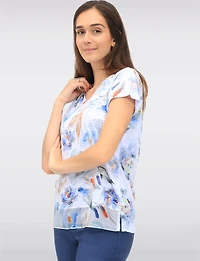 T-shirt À Manches Courtes À Col en V Imprimé De Fleurs Par Moffi International