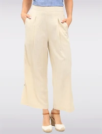 Pantalon Large en Mélange de Lin à Boutons & Plis Frontaux par Julia Paradis