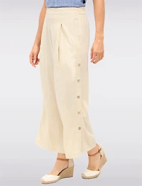 Pantalon Large en Mélange de Lin à Boutons & Plis Frontaux par Julia Paradis