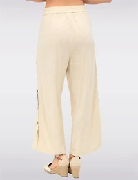 Pantalon Large en Mélange de Lin à Boutons & Plis Frontaux par Julia Paradis